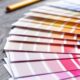 Paint swatches on a wooden table